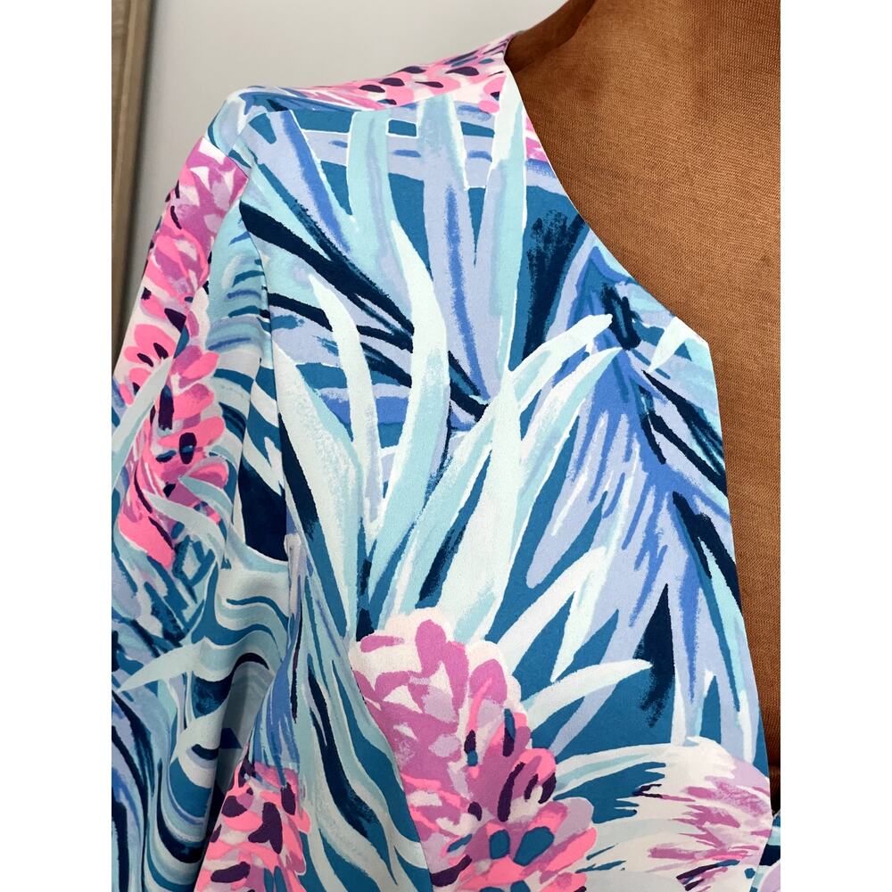 Lilly Pulitzer Size M Laeda Dress Blue Pink Mini Stretch Wedding Cocktail Ruffle - Picture 7 of 16